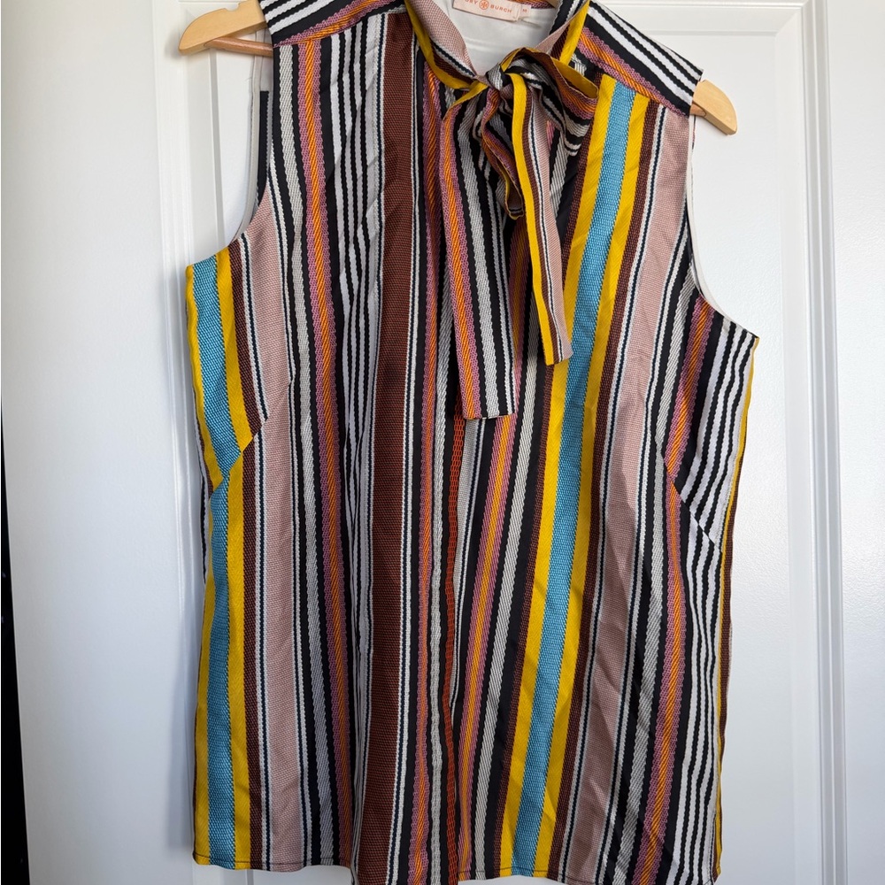 Tory Burch Multicolor Striped Blouse with Bow